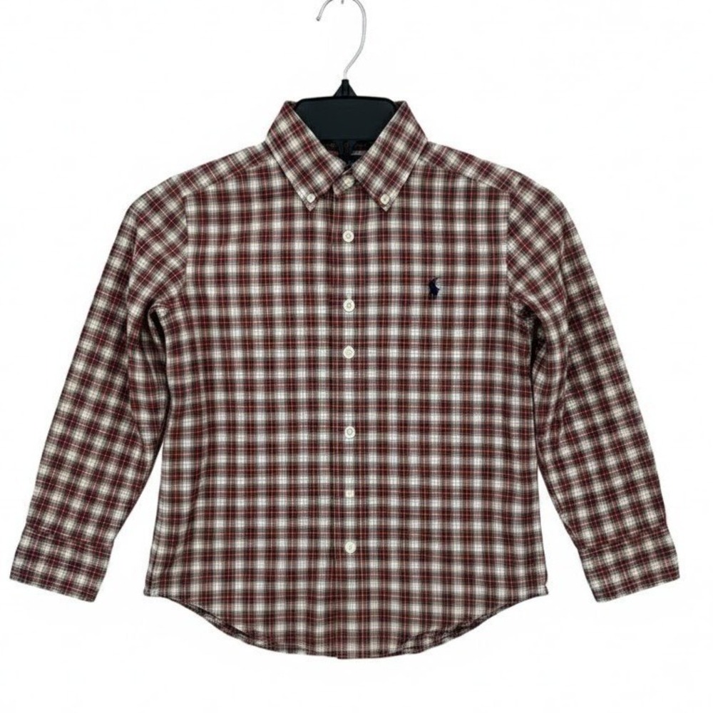 Polo Ralph Lauren Boys Plaid Button Down Shirt Red Green Size 8 - AC